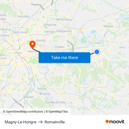 Magny-Le-Hongre to Romainville map