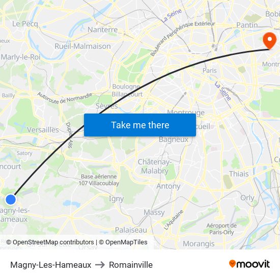 Magny-Les-Hameaux to Romainville map