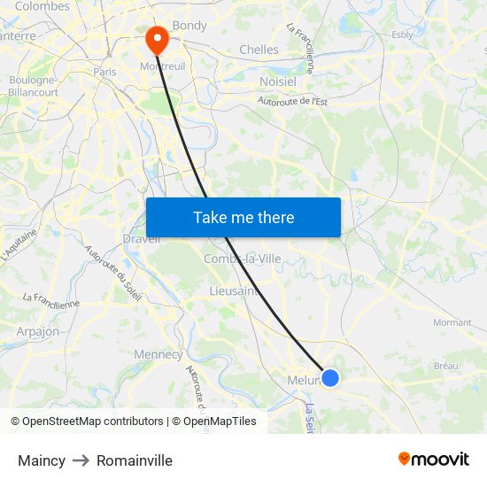 Maincy to Romainville map