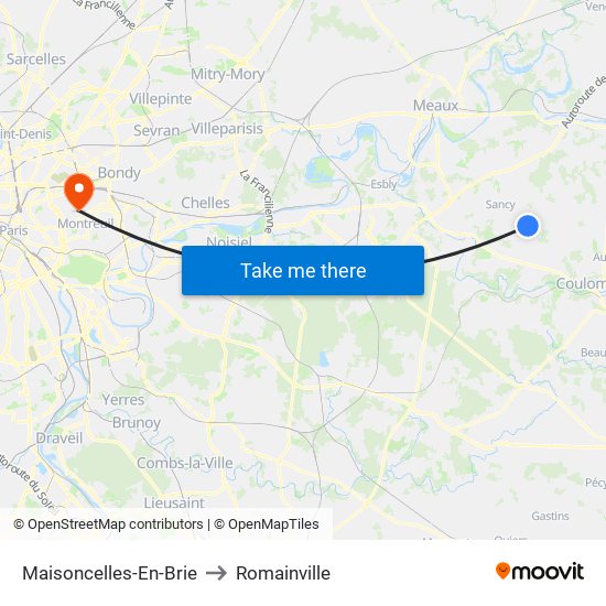 Maisoncelles-En-Brie to Romainville map
