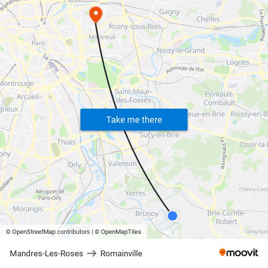 Mandres-Les-Roses to Romainville map