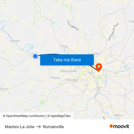 Mantes-La-Jolie to Romainville map