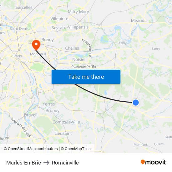 Marles-En-Brie to Romainville map