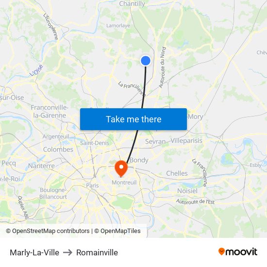 Marly-La-Ville to Romainville map