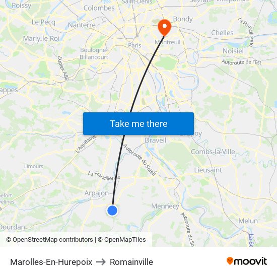 Marolles-En-Hurepoix to Romainville map