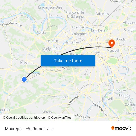 Maurepas to Romainville map