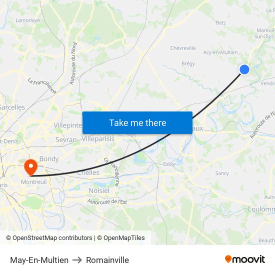 May-En-Multien to Romainville map