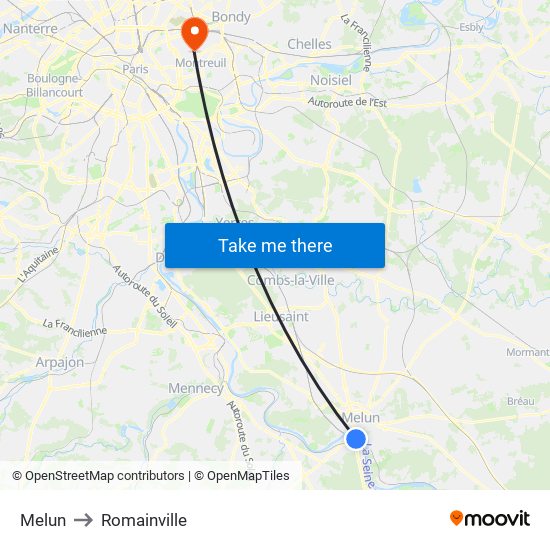 Melun to Romainville map