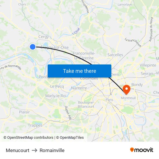Menucourt to Romainville map