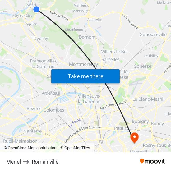 Meriel to Romainville map