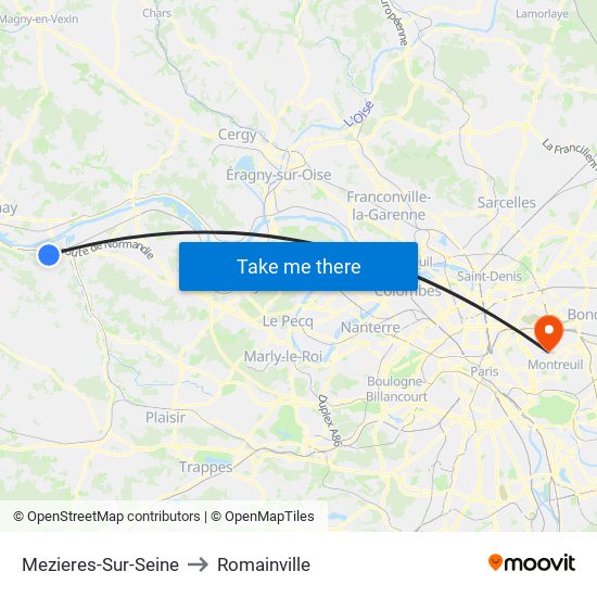 Mezieres-Sur-Seine to Romainville map