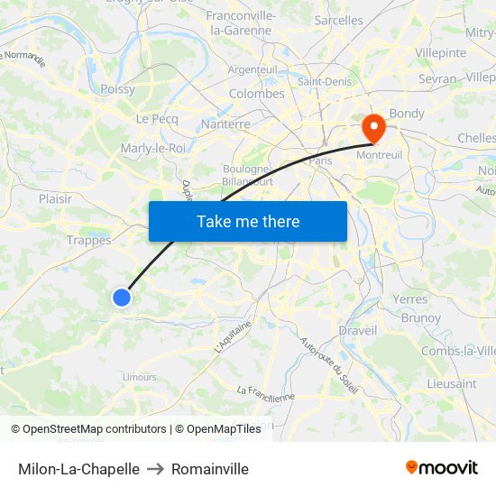 Milon-La-Chapelle to Romainville map