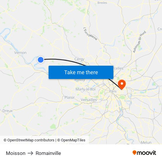 Moisson to Romainville map