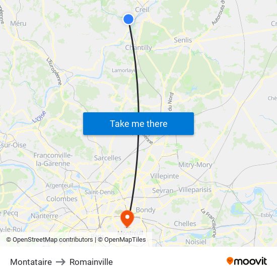 Montataire to Romainville map