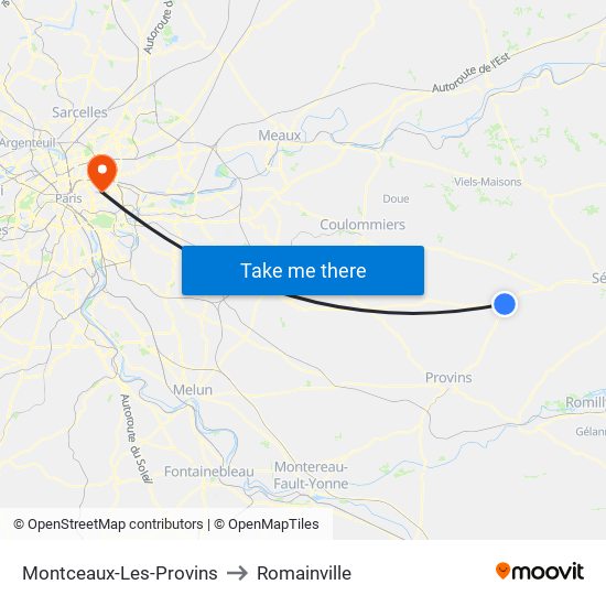 Montceaux-Les-Provins to Romainville map