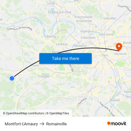 Montfort-L'Amaury to Romainville map