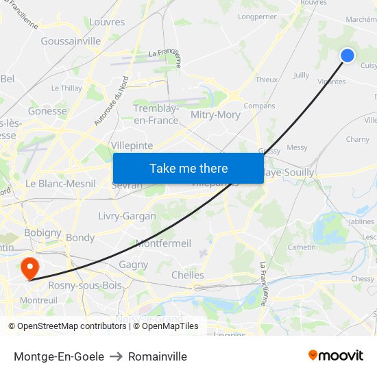 Montge-En-Goele to Romainville map