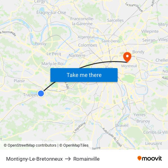 Montigny-Le-Bretonneux to Romainville map
