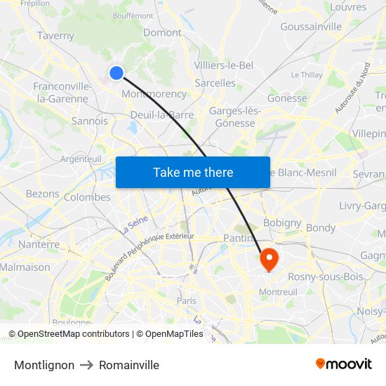 Montlignon to Romainville map