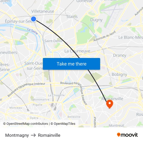 Montmagny to Romainville map