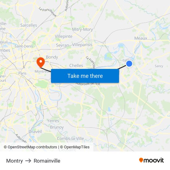 Montry to Romainville map