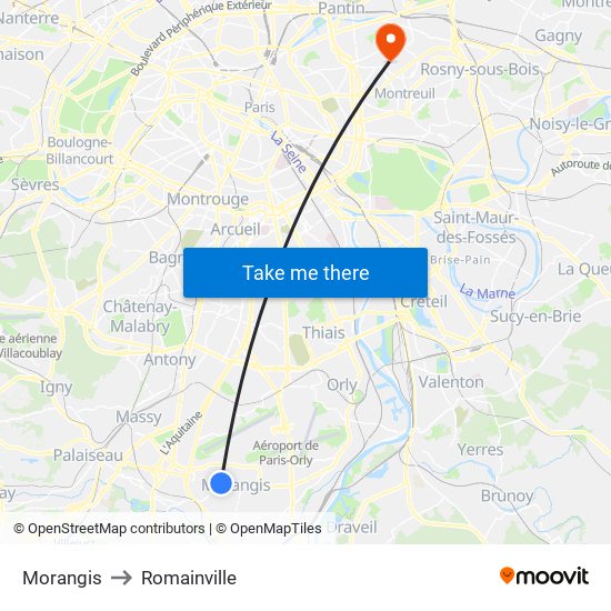 Morangis to Romainville map