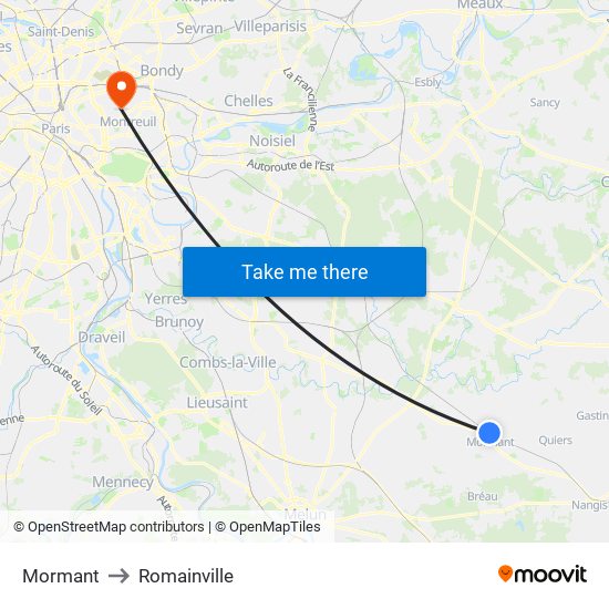 Mormant to Romainville map