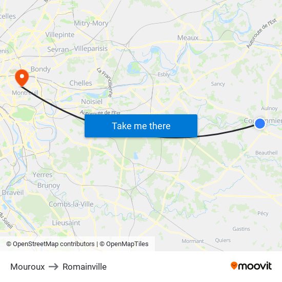 Mouroux to Romainville map