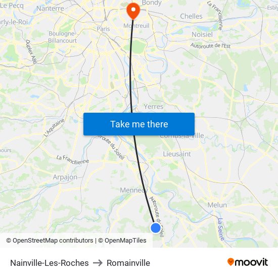 Nainville-Les-Roches to Romainville map