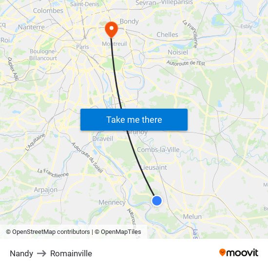 Nandy to Romainville map