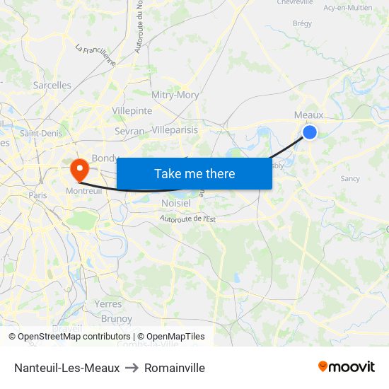 Nanteuil-Les-Meaux to Romainville map