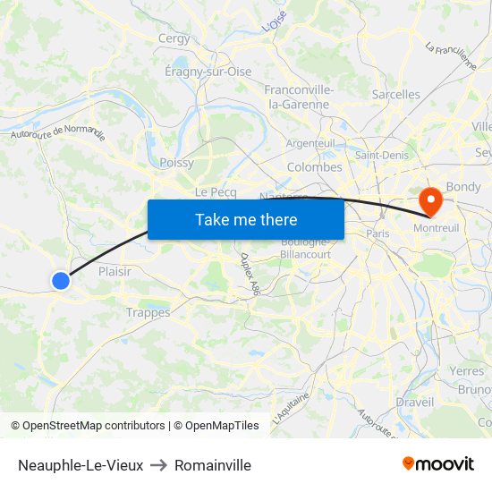 Neauphle-Le-Vieux to Romainville map