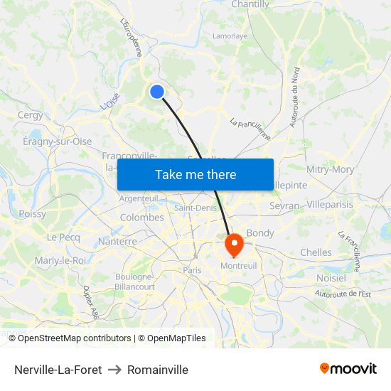 Nerville-La-Foret to Romainville map