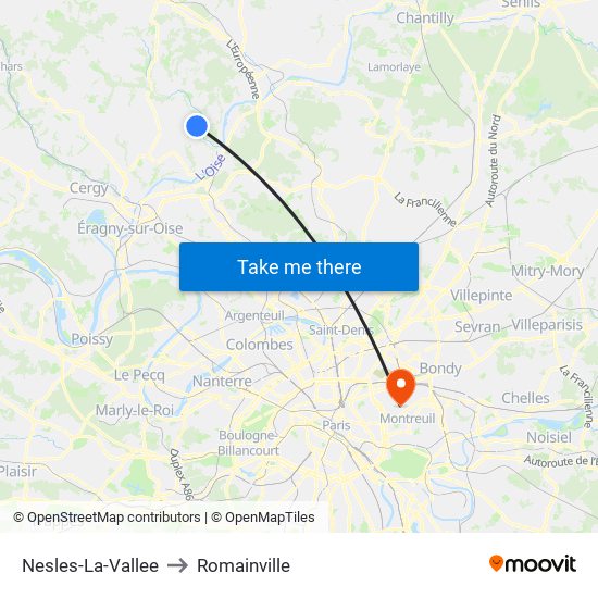 Nesles-La-Vallee to Romainville map