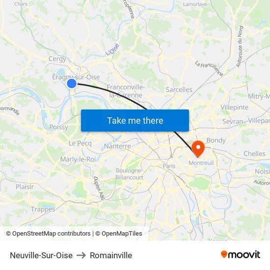 Neuville-Sur-Oise to Romainville map