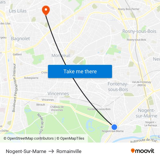 Nogent-Sur-Marne to Romainville map