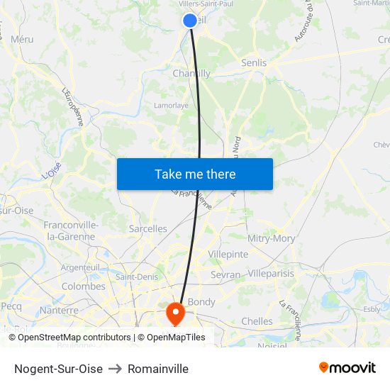 Nogent-Sur-Oise to Romainville map