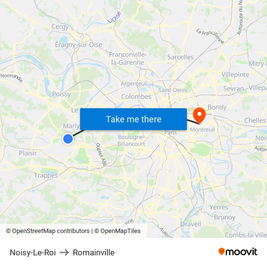 Noisy-Le-Roi to Romainville map