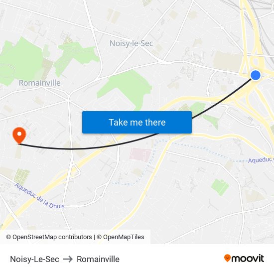 Noisy-Le-Sec to Romainville map