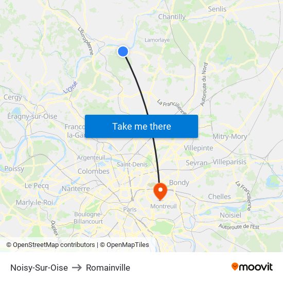 Noisy-Sur-Oise to Romainville map