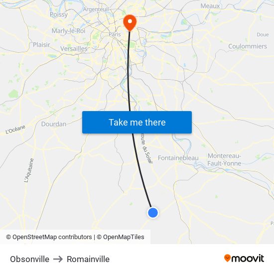 Obsonville to Romainville map