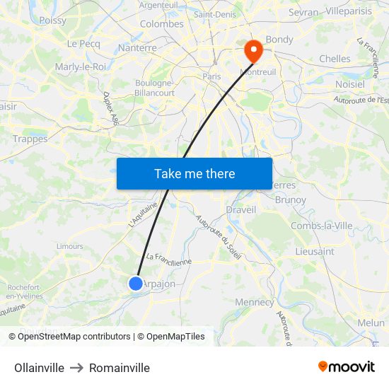 Ollainville to Romainville map