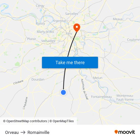 Orveau to Romainville map