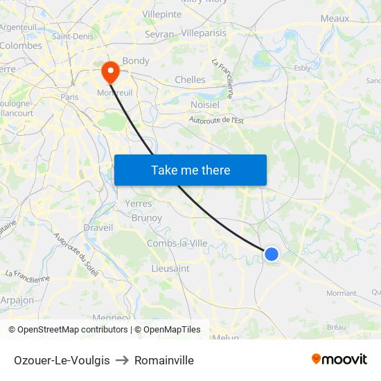 Ozouer-Le-Voulgis to Romainville map