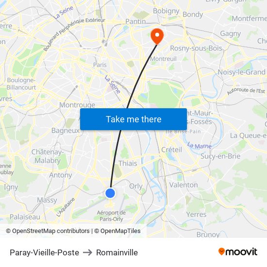 Paray-Vieille-Poste to Romainville map