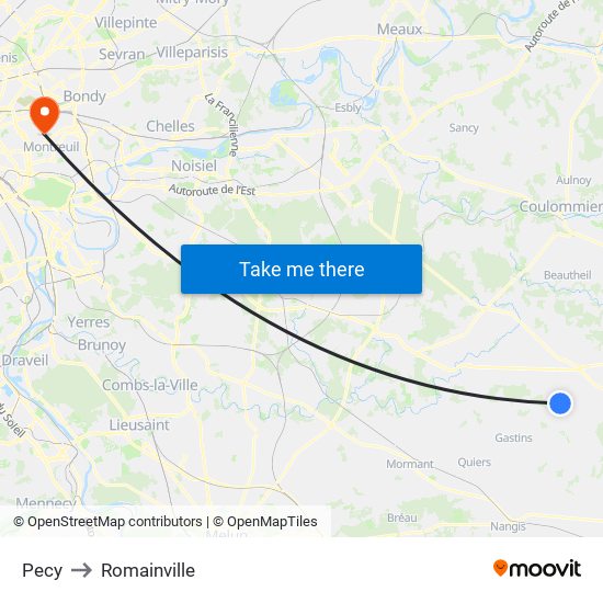 Pecy to Romainville map