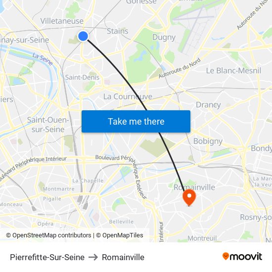 Pierrefitte-Sur-Seine to Romainville map