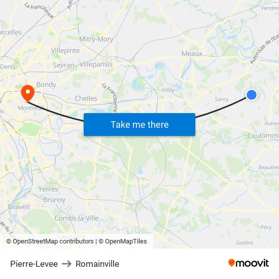 Pierre-Levee to Romainville map