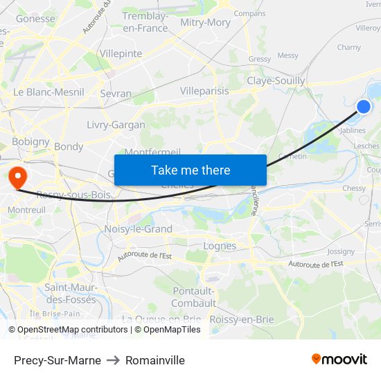 Precy-Sur-Marne to Romainville map