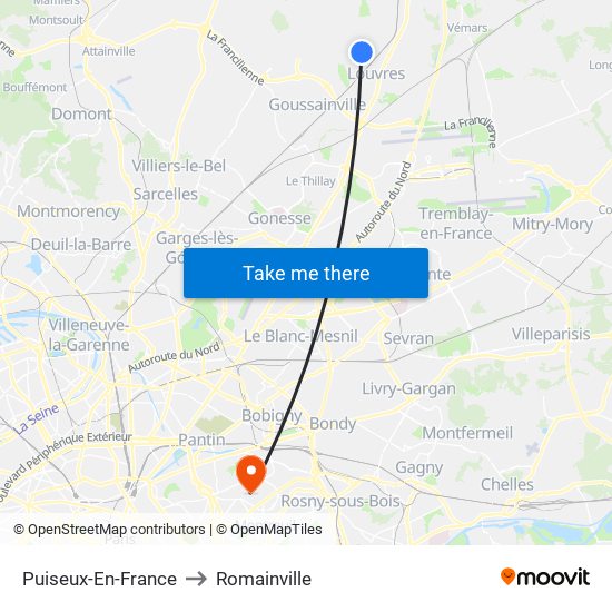 Puiseux-En-France to Romainville map